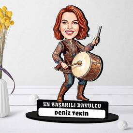 En Başarılı Davulcu Kadın Karikatürlü Biblo - Thumbnail