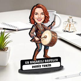  - En Başarılı Davulcu Kadın Karikatürlü Biblo