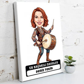  - En Başarılı Davulcu Kadın Karikatürlü Kanvas Tablo