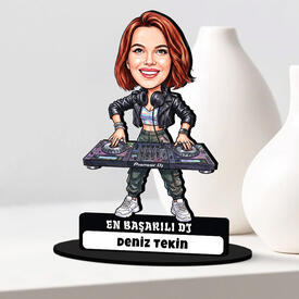 En Başarılı DJ Müzisyen Kadın Karikatürlü Biblo - Thumbnail