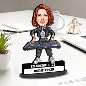  - En Başarılı DJ Müzisyen Kadın Karikatürlü Biblo