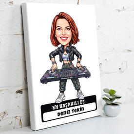  - En Başarılı DJ Müzisyen Kadın Karikatürlü Kanvas Tablo