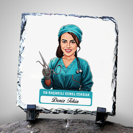  - En Başarılı Kadın Genel Cerrahı Karikatürlü Taş Blok
