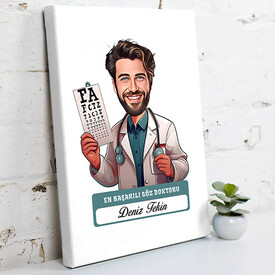 En Başarılı Erkek Göz Doktoru Karikatürlü Tablo - Thumbnail