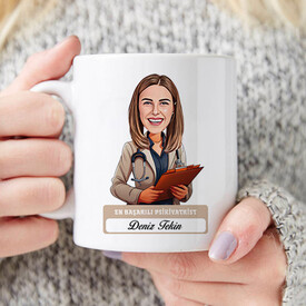 En Başarılı Kadın Psikiyatrist Karikatürlü Kupa Bardak - Thumbnail
