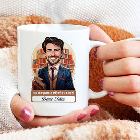 En Başarılı Erkek Kütüphaneci Karikatürlü Kupa Bardak - Thumbnail