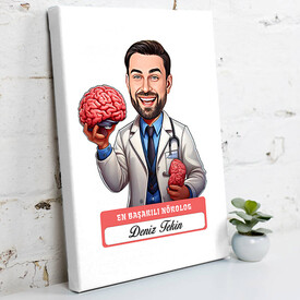 En Başarılı Erkek Nörolog Karikatürlü Tablo - Thumbnail