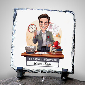  - En Başarılı Erkek Öğretmen Temalı Karikatürlü Taş