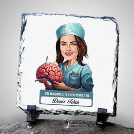  - En Başarılı Kadın Beyin Cerrahı Karikatürlü Taş Blok