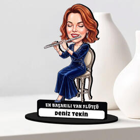 En Başarılı Flütçü Müzisyen Kadın Karikatürlü Biblo - Thumbnail