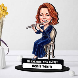 En Başarılı Flütçü Müzisyen Kadın Karikatürlü Biblo - Thumbnail