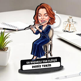  - En Başarılı Flütçü Müzisyen Kadın Karikatürlü Biblo