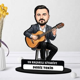 Violacı Müzisyen Erkek Karikatürlü Kanvas Tablo - Thumbnail