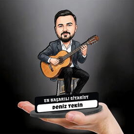 Violacı Müzisyen Erkek Karikatürlü Kanvas Tablo - Thumbnail