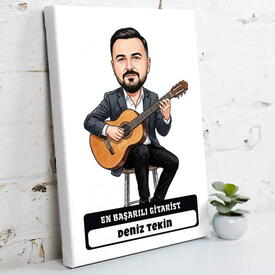  - En Başarılı Gitarist Müzisyen Erkek Karikatürlü Kanvas Tablo