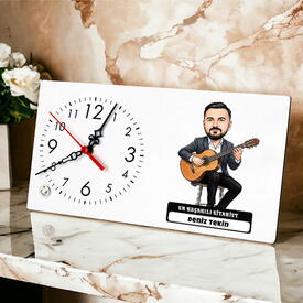  - En Başarılı Gitarist Müzisyen Erkek Karikatürlü Masa Saati