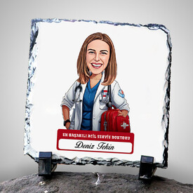  - En Başarılı Kadın Acil Servis Doktoru Karikatürlü Taş Blok