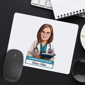 En Başarılı Kadın Aile Hekimi Karikatürlü Mousepad - Thumbnail