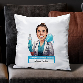  - En Başarılı Kadın Anestezi Doktoru Karikatürlü Yastık