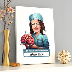  - En Başarılı Kadın Beyin Cerrahı Karikatürlü Tablo