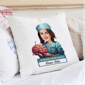 En Başarılı Kadın Beyin Cerrahı Karikatürlü Yastık - Thumbnail