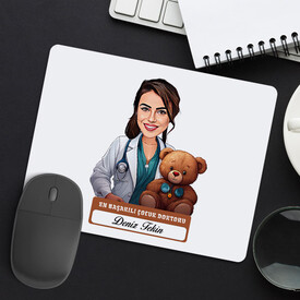 En Başarılı Kadın Çocuk Doktoru Karikatürlü Mousepad - Thumbnail