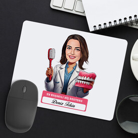 En Başarılı Kadın Diş Doktoru Karikatürlü Mousepad - Thumbnail
