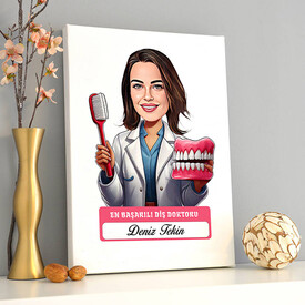  - En Başarılı Kadın Diş Doktoru Karikatürlü Tablo