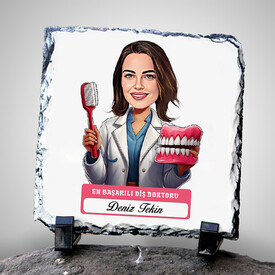  - En Başarılı Kadın Diş Doktoru Karikatürlü Taş Blok