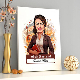  - En Başarılı Kadın Müzik Öğretmeni Karikatürlü Tablo