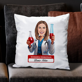  - En Başarılı Kadın Hermatolog Karikatürlü Yastık
