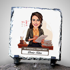 En Başarılı Kadın Öğretmen Temalı Karikatürlü Taş - Thumbnail