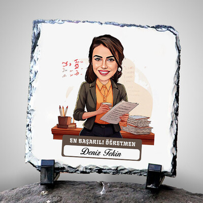  - En Başarılı Kadın Öğretmen Temalı Karikatürlü Taş