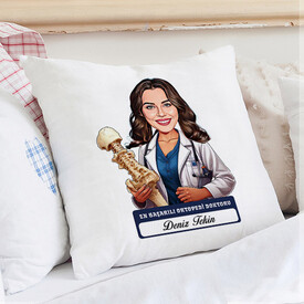 En Başarılı Kadın Ortopedi Doktoru Karikatürlü Yastık - Thumbnail