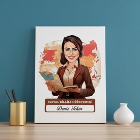  - En Başarılı Kadın Sosyal Bilgiler Öğretmeni Karikatürlü Tablo