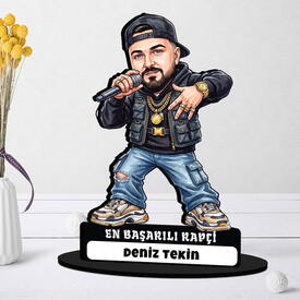Elektro Gitarist Müzisyen Erkek Karikatürlü Kanvas Tablo - Thumbnail