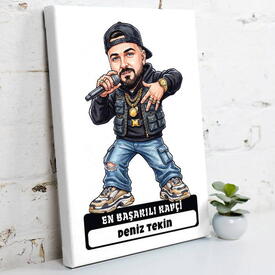 - En Başarılı Rapçi Müzisyen Erkek Karikatürlü Kanvas Tablo