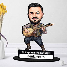  - En Başarılı Saz Sanatçısı Müzisyen Erkek Karikatürlü Biblo