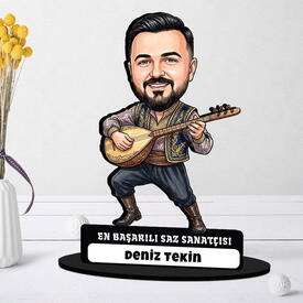 Kemancı Müzisyen Erkek Karikatürlü Kanvas Tablo - Thumbnail