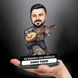 Kemancı Müzisyen Erkek Karikatürlü Kanvas Tablo - Thumbnail