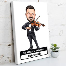  - Kemancı Müzisyen Erkek Karikatürlü Kanvas Tablo