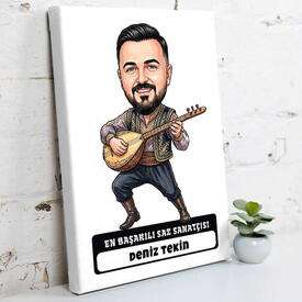  - En Başarılı Saz Sanatçısı Müzisyen Erkek Karikatürlü Kanvas Tablo