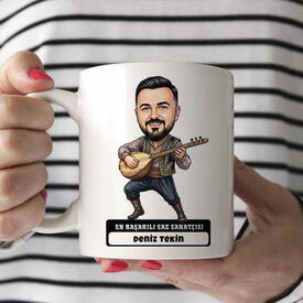  - En Başarılı Saz Sanatçısı Müzisyen Erkek Karikatürlü Kupa Bardak