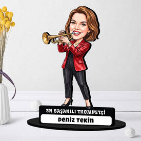 En Başarılı Trompetçi Müzisyen Kadın Karikatürlü Biblo - Thumbnail