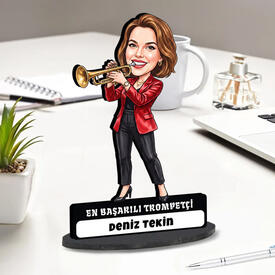  - En Başarılı Trompetçi Müzisyen Kadın Karikatürlü Biblo
