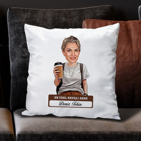En Havalı Anne Karikatürlü Yastık - Thumbnail