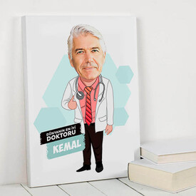  - En İyi Erkek Doktor Karikatürlü Kanvas Tablo