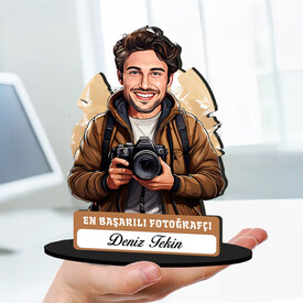 Kişiye Özel Erkek Fotoğrafçıya Hediye Karikatürlü Biblo - Thumbnail