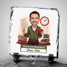  - En İyi Erkek Öğretmen Temalı Karikatürlü Taş