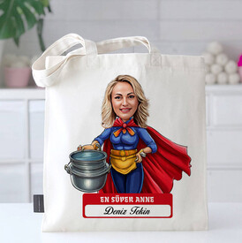  - En Süper Anne Karikatürlü Bez Çanta